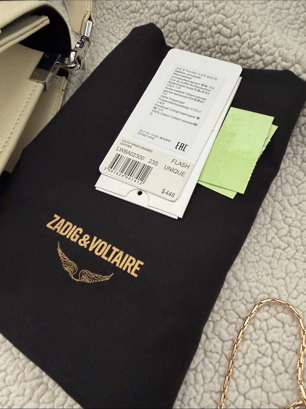Zadig & Voltaire Cream Leather Crossbody with Black Web Strap - Picture 5 of 7